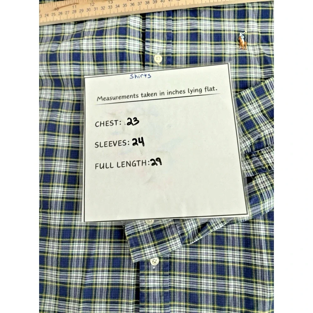 Ralph Lauren Shirt Men L Blue Plaid Long Sleeve Flesh‎ Pony Preppy Classic Fit